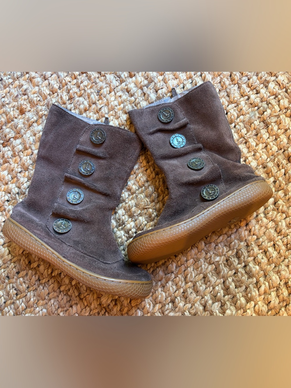 Livie & Luca Brown Suede Button-Detail Marchita Boots